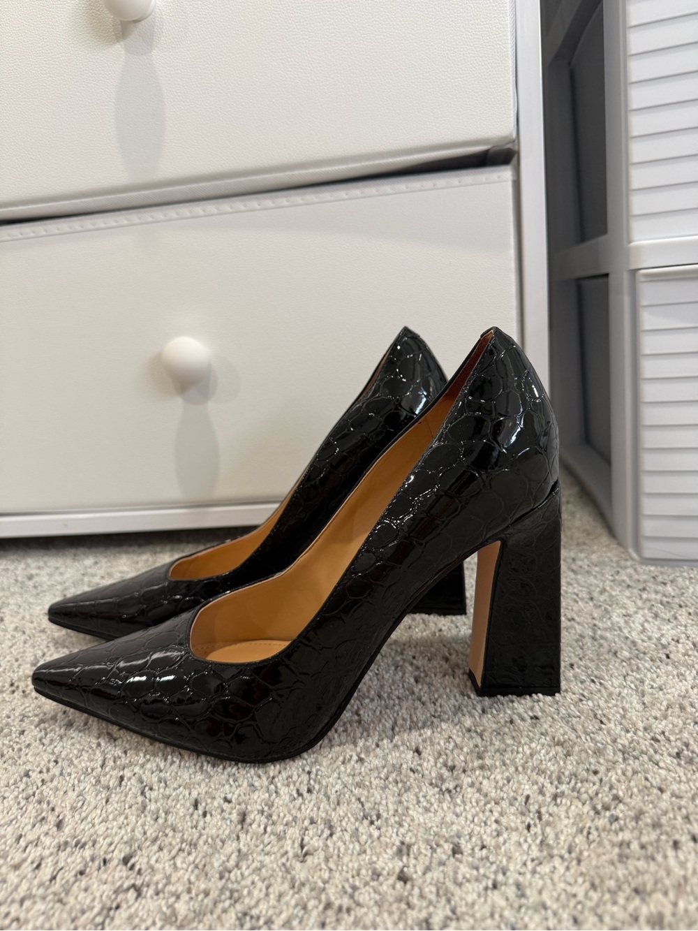 Tamant Croc Patent Pointed Toe Block Heel Pumps - Women